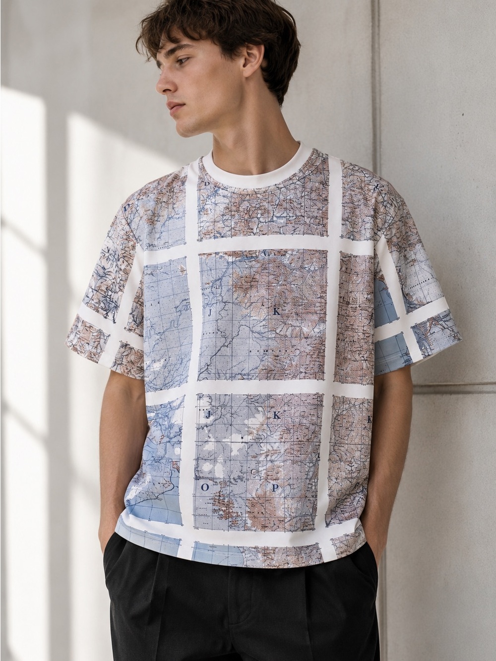 Christopher Raeburn Graphic Map Print Scuba Jersey Tee Oversized Men’s Sz M